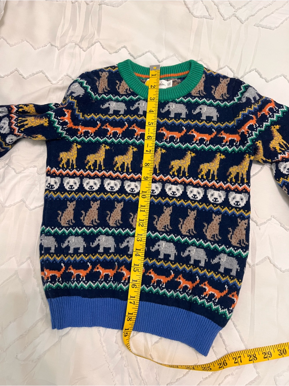 Mini Boden Kids Animal Fair Isle Knit Sweater 9-10Y Navy Fox Bear Giraffe - Picture 7 of 7